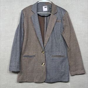 Vtg SO Colorblock Oversized Plaid‎ Blazer Jacket Small Statement Retro Patchwork